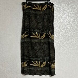 Shelly & Arnold VTG Black Brown Tropical Geometric Rayon Maxi Skirt Boho Plus 1X